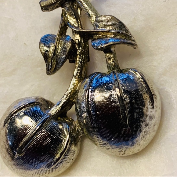 Vintage Silver-tone Cherries Brooch Pin - Picture 2 of 5
